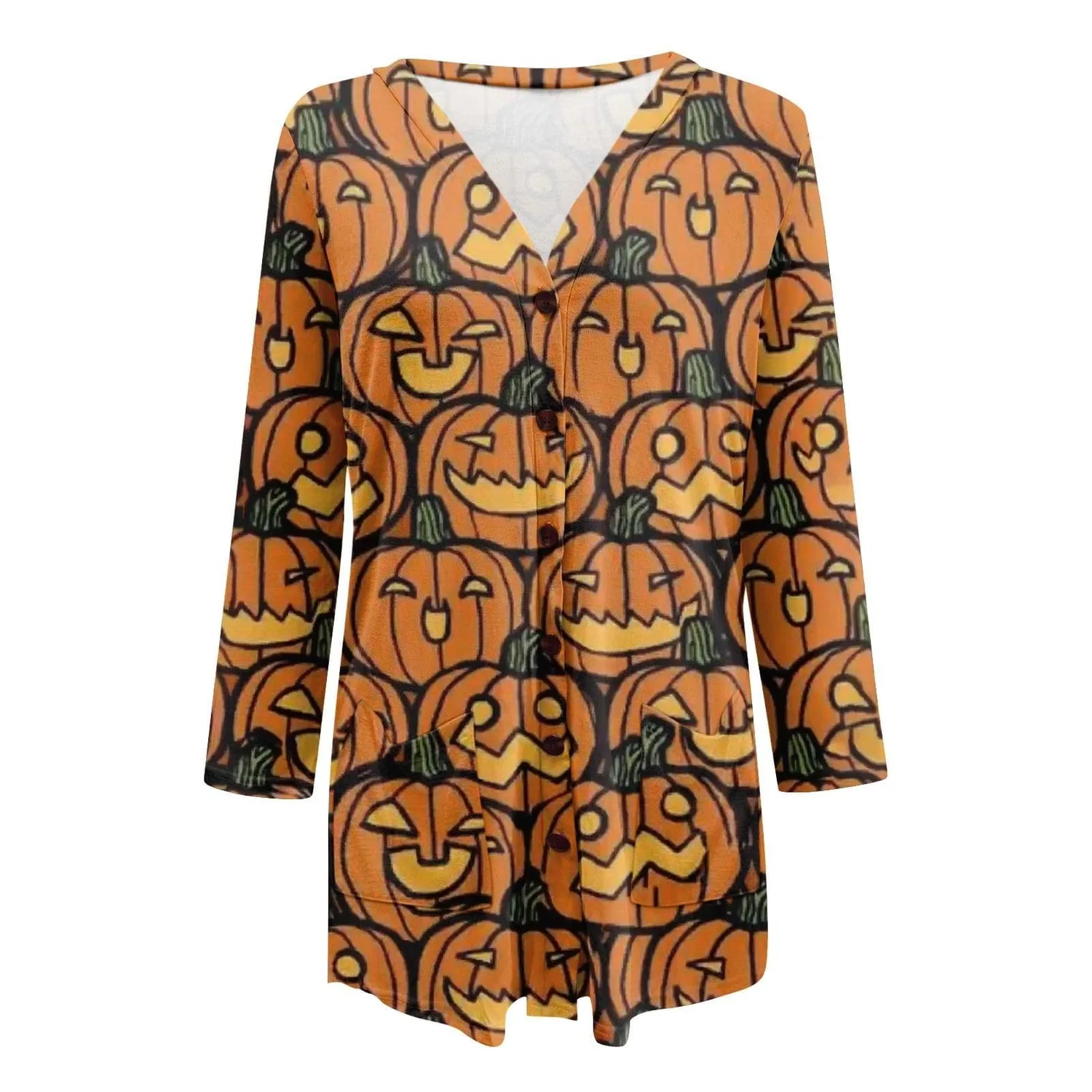 Женский кардиган с принтом Costume di Halloween, motivo zucca con pipistrello, 2-oro — фото 4