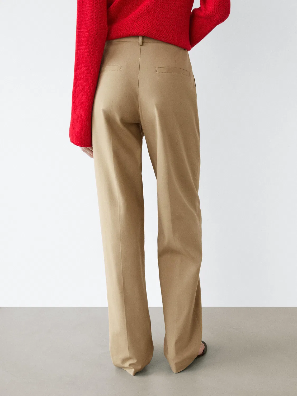 Брюки прямого кроя со складками Massimo Dutti, песочный коричневый — фото 3
