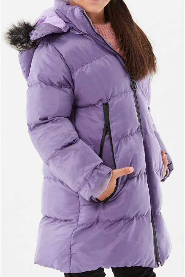 Детское пальто для девочек с капюшоном Irem Çocuk Giyim, Lilac — фото 3