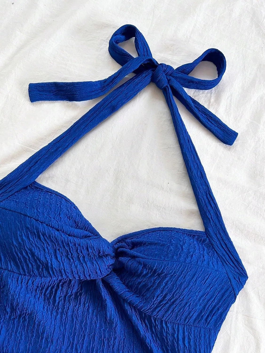 Женское повседневное платье с открытой спиной без рукавов, Royal Blue — фото 4