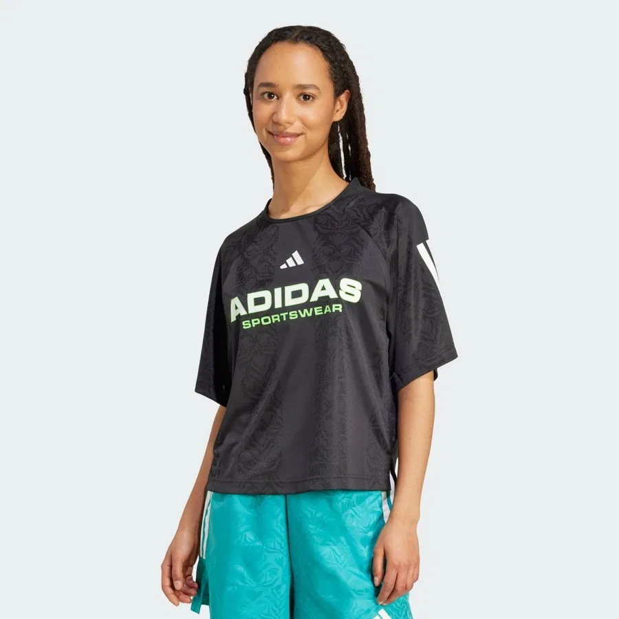 Футболка спортивная с принтом Tiro x Common Goal Jacquard adidas, Черно-белый