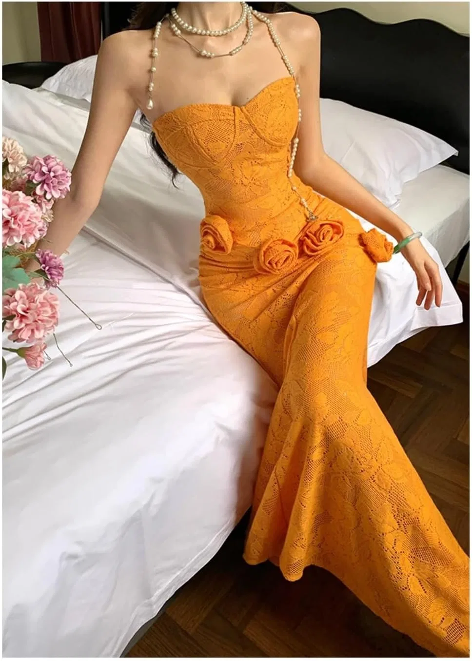 Женское платье миди с принтом A-силуэта, Orange — фото 3