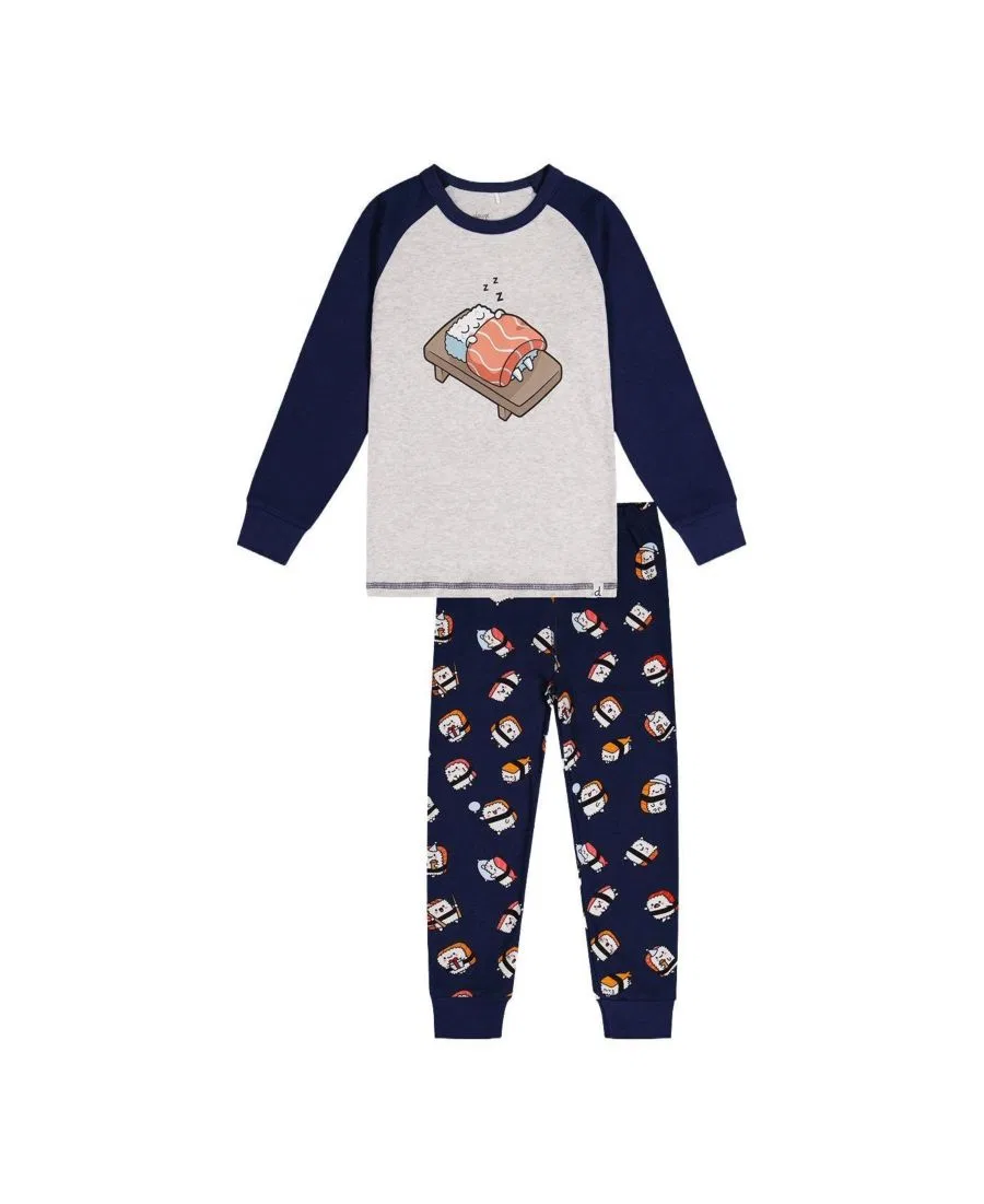 Детская пижама из хлопка с принтом суши Deux par Deux, Blue Sushi Print