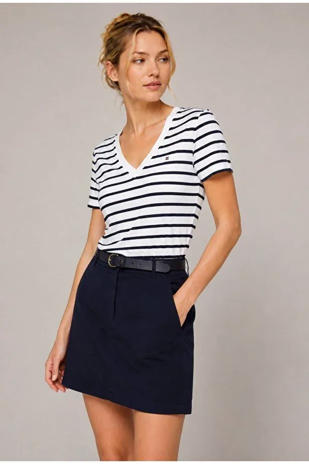 Женская футболка с v-образным вырезом Tommy Hilfiger, White Black — фото 3