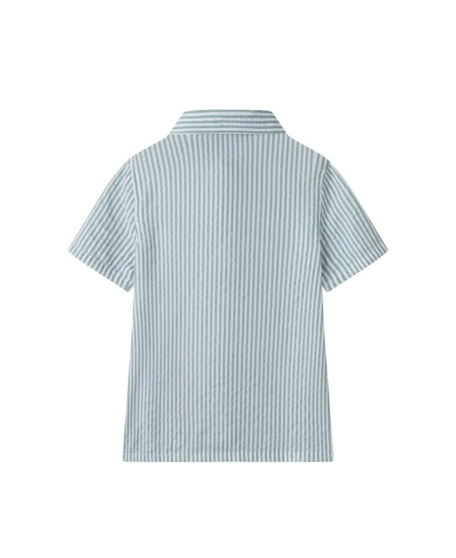 Комплект из рубашки и шорт для мальчика Teal Striped Buttondown and Linen Shorts Set Andy & Evan, Teal — фото 3