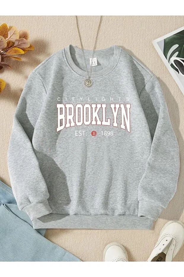 Детские свитшот для девочек с принтом Gray Brooklyn Lepold, Gray Brooklyn