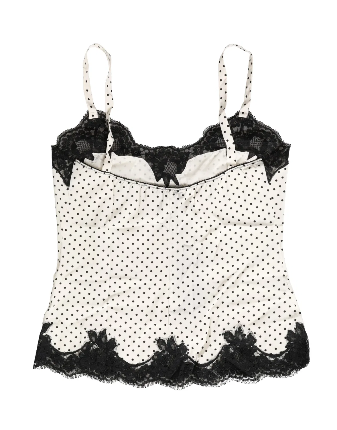 Женская майка-топ на бретелях с кружевной отделкой и принтом в горошек Camisole Top Dolce & Gabbana, Black and White — фото 3