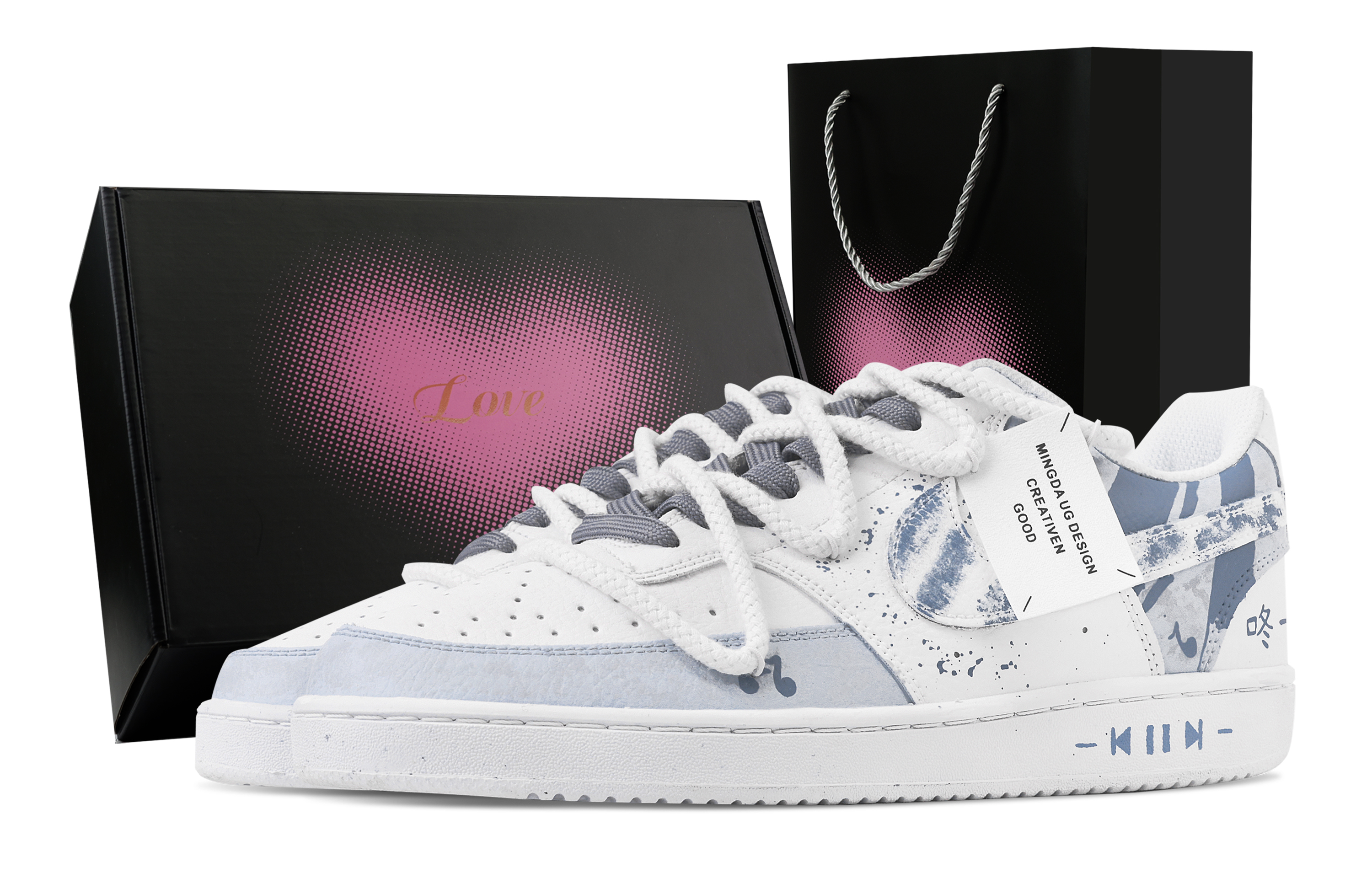 

Nike Кроссовки Court Vision 1 Indigo Sea Whisper Heart Box с низким верхом, устойчивые к истиранию, мужские, белые, синие