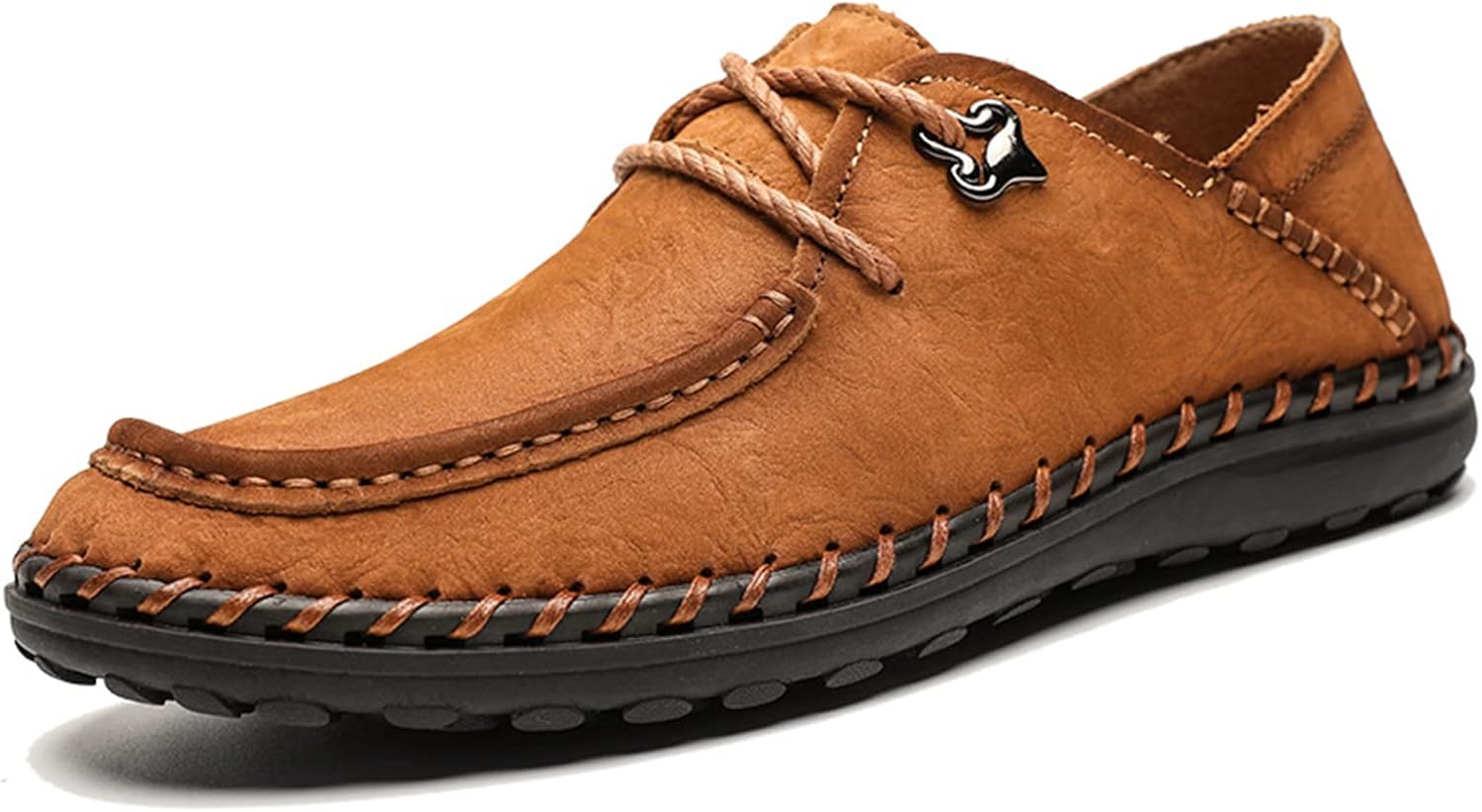 

Мужские кожаные слипоны лоферы, эластичные туфли с ручной строчкой, дышащие, с мягкой подошвой, для ходьбы, работы и вождения Purchawee, желтый