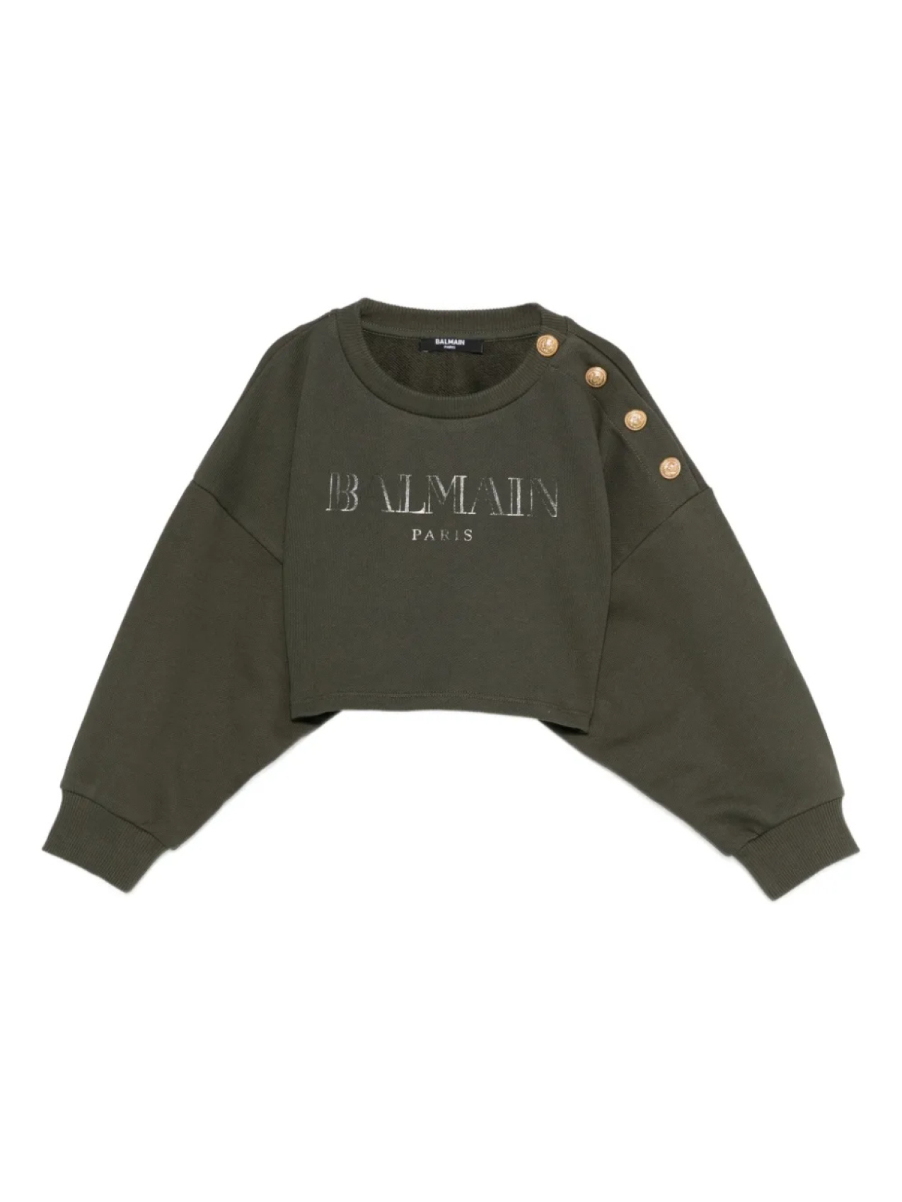 

Детский топ с принтом логотипа Balmain Kids и пуговицами, зеленый