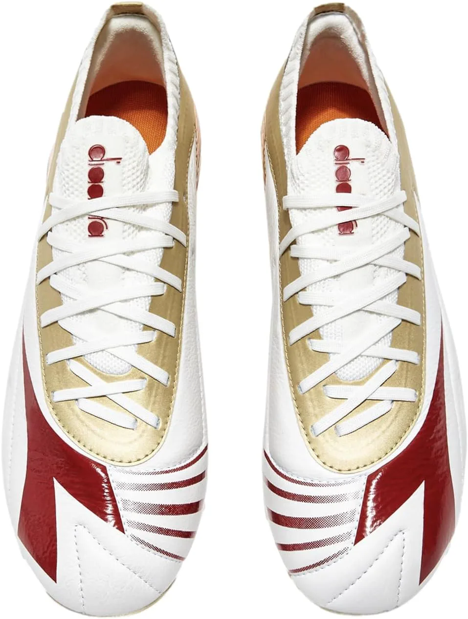 Футбольные бутсы Diadora Maximus Elite SLX для мужчин для твердого грунта - верх из премиальной кожи, конструкция с вязанием носка, сверхлегкая подошва, непревзойденная скорость на твердых покрытиях, белый/оранжевый — фото 2