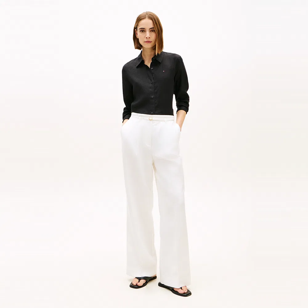 Женская чёрная базовая льняная рубашка от Tommy Hilfiger Women — фото 2