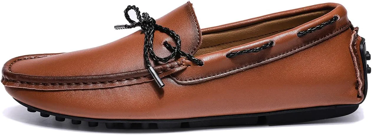 

Мужские кожаные мокасины Santimon с шнуровкой и мягкой подошвой, классические лоферы для вождения и отдыха на выходных, коричневый