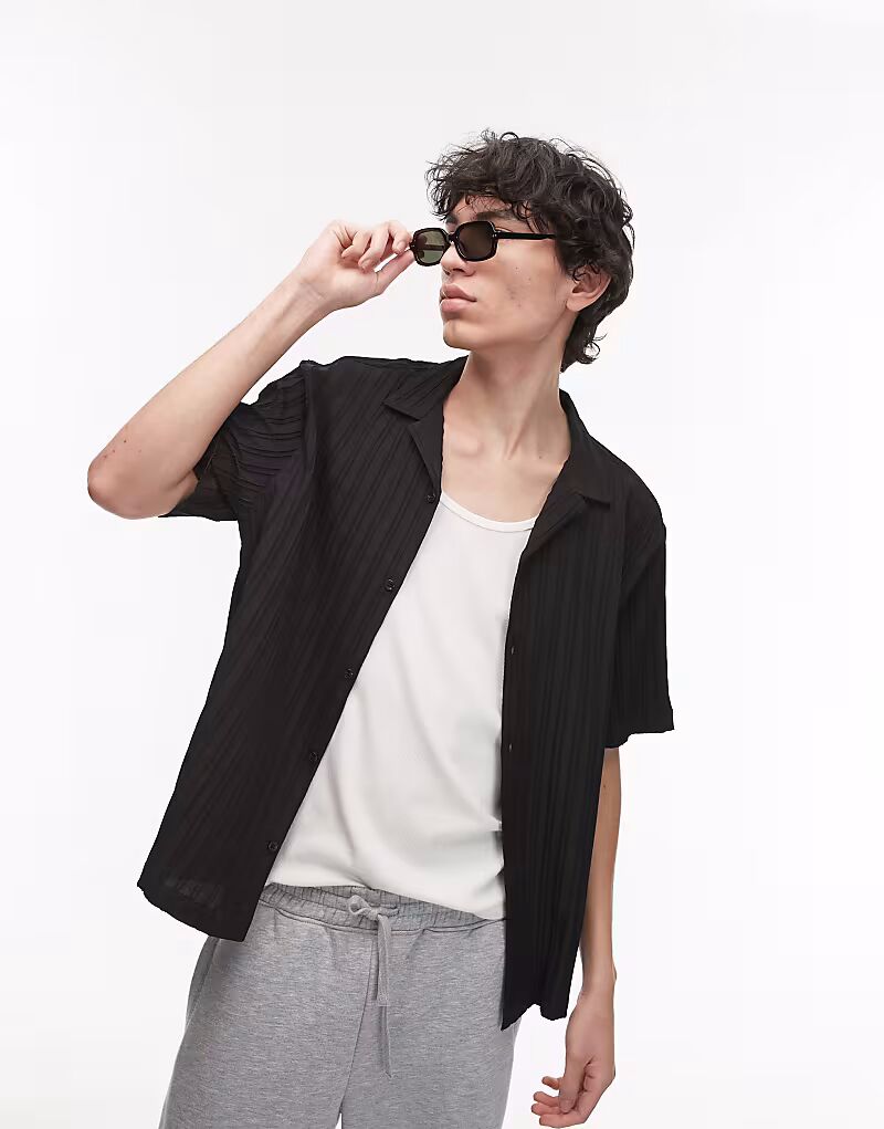 

Текстурированная рубашка Topman с короткими рукавами черного цвета