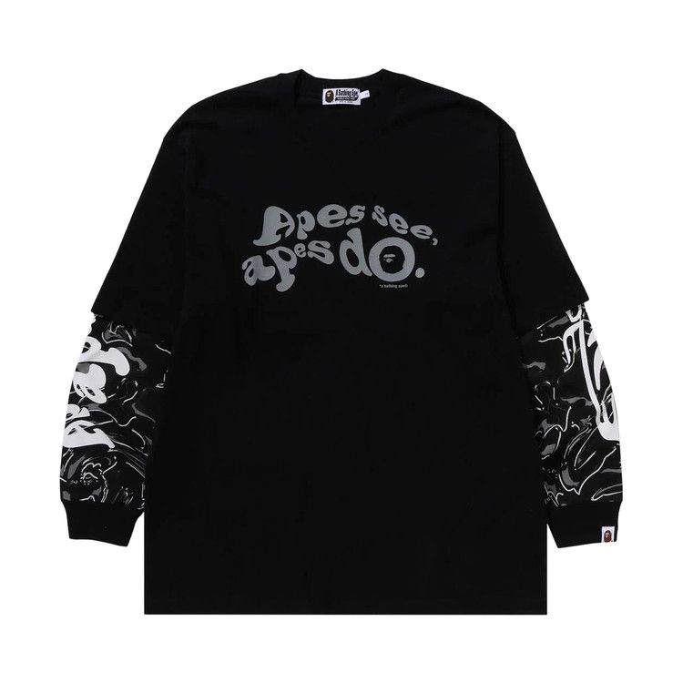 

Футболка BAPE Marbling Camo Multi Logo Layered Sleeves Long-Sleeve Tee, Black