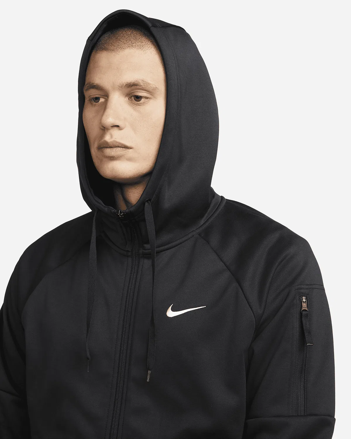 Мужская фитнес-куртка Nike Therma с полной застежкой-молнией Therma-FIT, Black/Black/White — фото 3