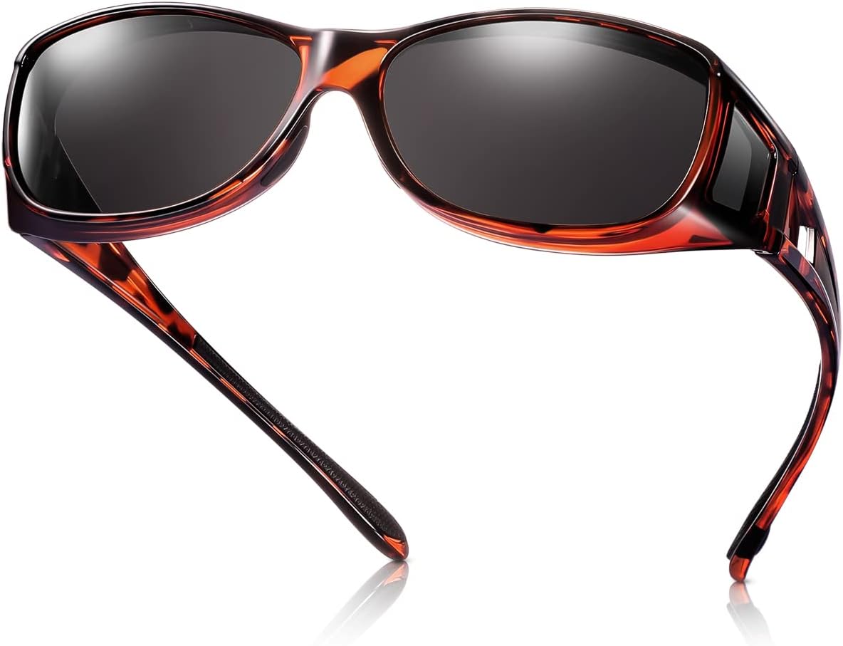 

Солнцезащитные очки-накладки для женщин и мужчин, поляризованные солнцезащитные очки-накладки со 100% защитой от УФ-излучения UV400, облегающие форму лица TINHAO, Amber Leopard