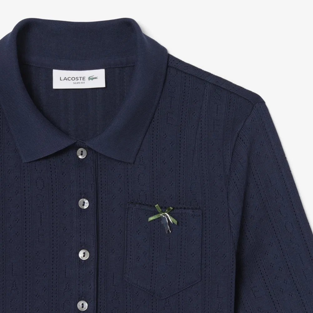 Поло-рубашка Lacoste Pointelle Ribbon Croc, тёмно-синяя — фото 2