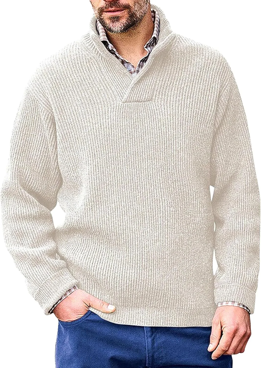 

Мужской вязаный свитер с V-образным вырезом и длинными рукавами