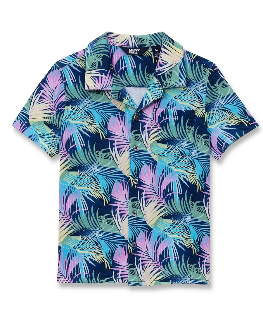 Детская футболка с коротким рукавом из фактурной ткани для лагеря Lands' End, Palm/Sunny Lime