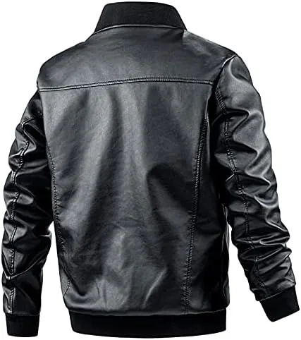 Куртка спортивная мужская с воротником-стойкой, PU-кожа, Black — фото 4