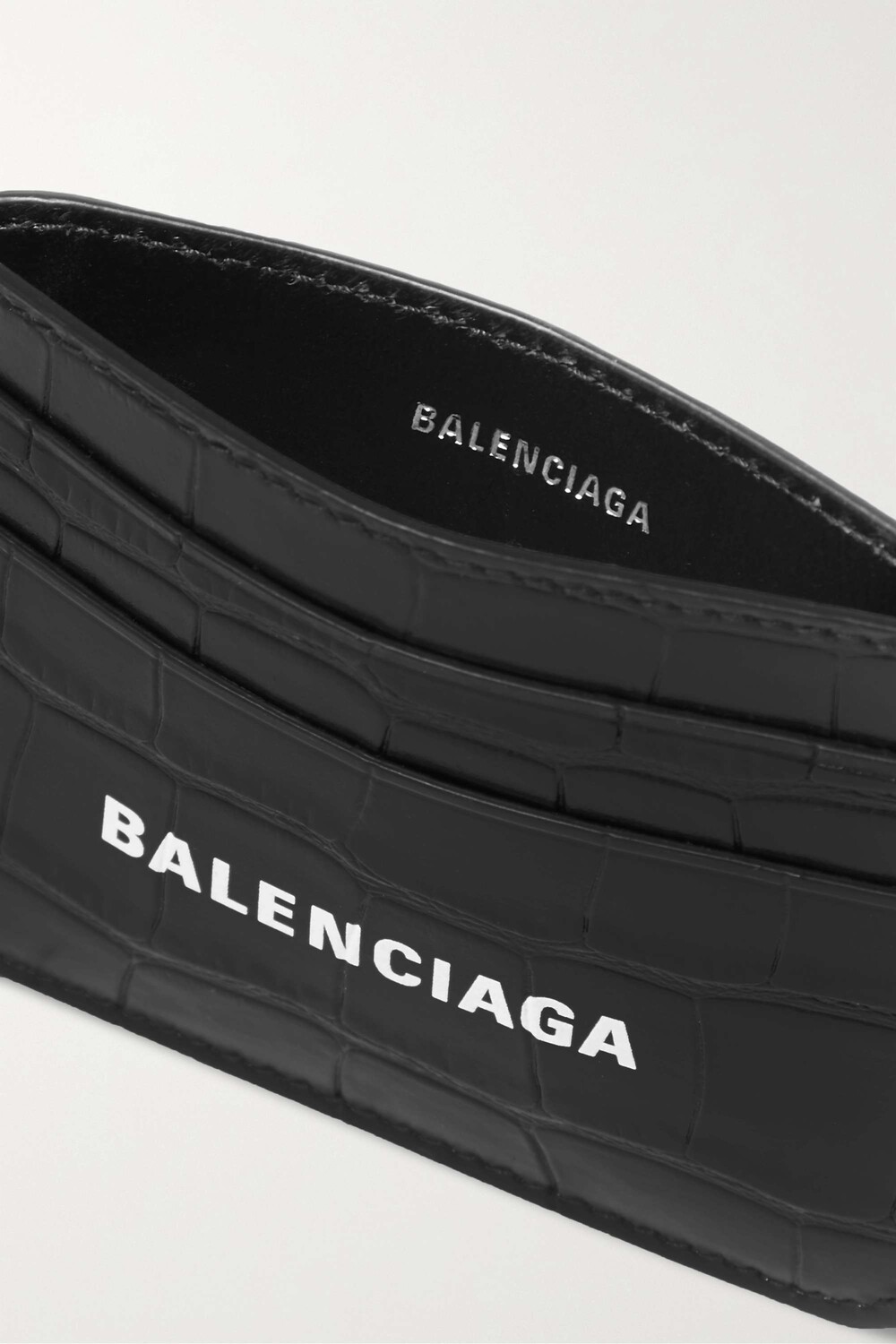 BALENCIAGA Кардхолдер из кожи с эффектом крокодила с принтом Cash, черный — фото 3