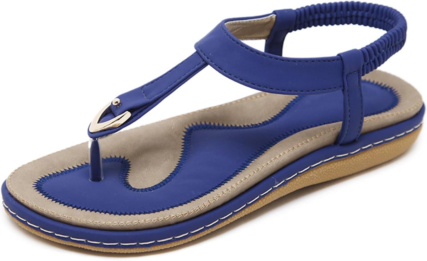 

Женские плоские сандалии Комфортные летние шлепанцы для пляжа и отпуска Сандалии с Т-образным ремешком Стильные сандалии с зажимом на пальцы Для ходьбы Повседневные плоские с задним ремешком Generic, синий