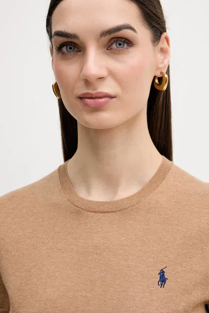 Свитер с коротким рукавом из хлопка Polo Ralph Lauren, коричневый — фото 4