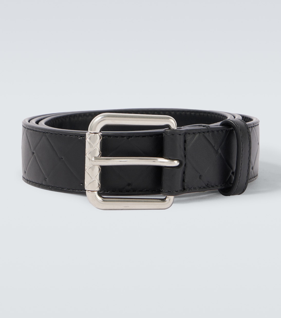 

Кожаный ремень Intrecciato Stamp 35mm Bottega Veneta, Black-Silver