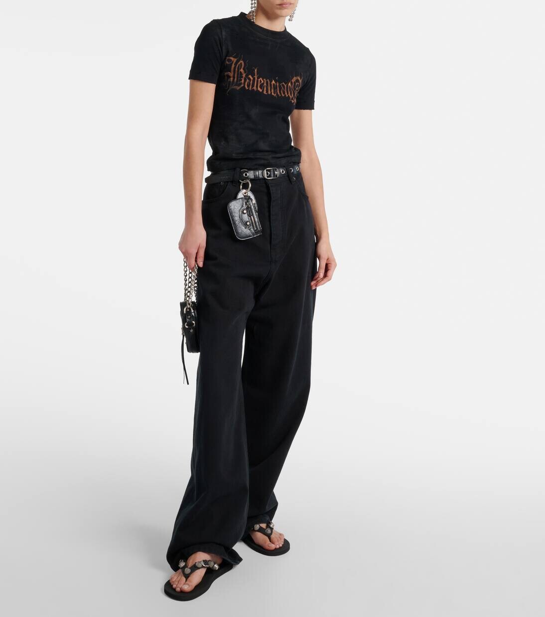 Босоножки-шлепанцы Cagole с декором Balenciaga, цвет black/silver — фото 2