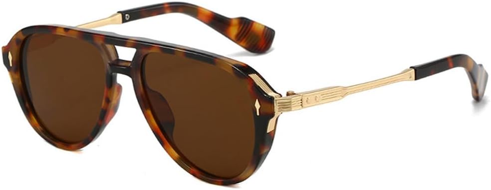 

Ретро-солнцезащитные очки-пилот с двойной перемычкой для женщин, модные очки с заклепками для мужчин, солнцезащитные очки UV400, трендовые очки для занятий спортом на открытом воздухе WNCKSQ, Leopard Tea