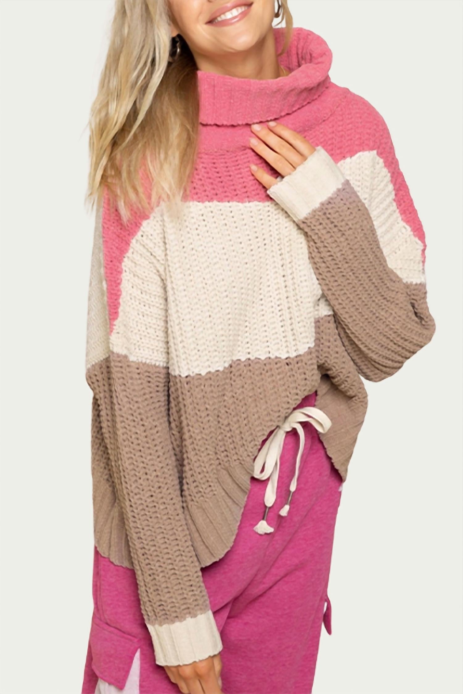 

Фактурный свитер с высоким воротом Color Block в цвете Bubblegum Pink Multi POL