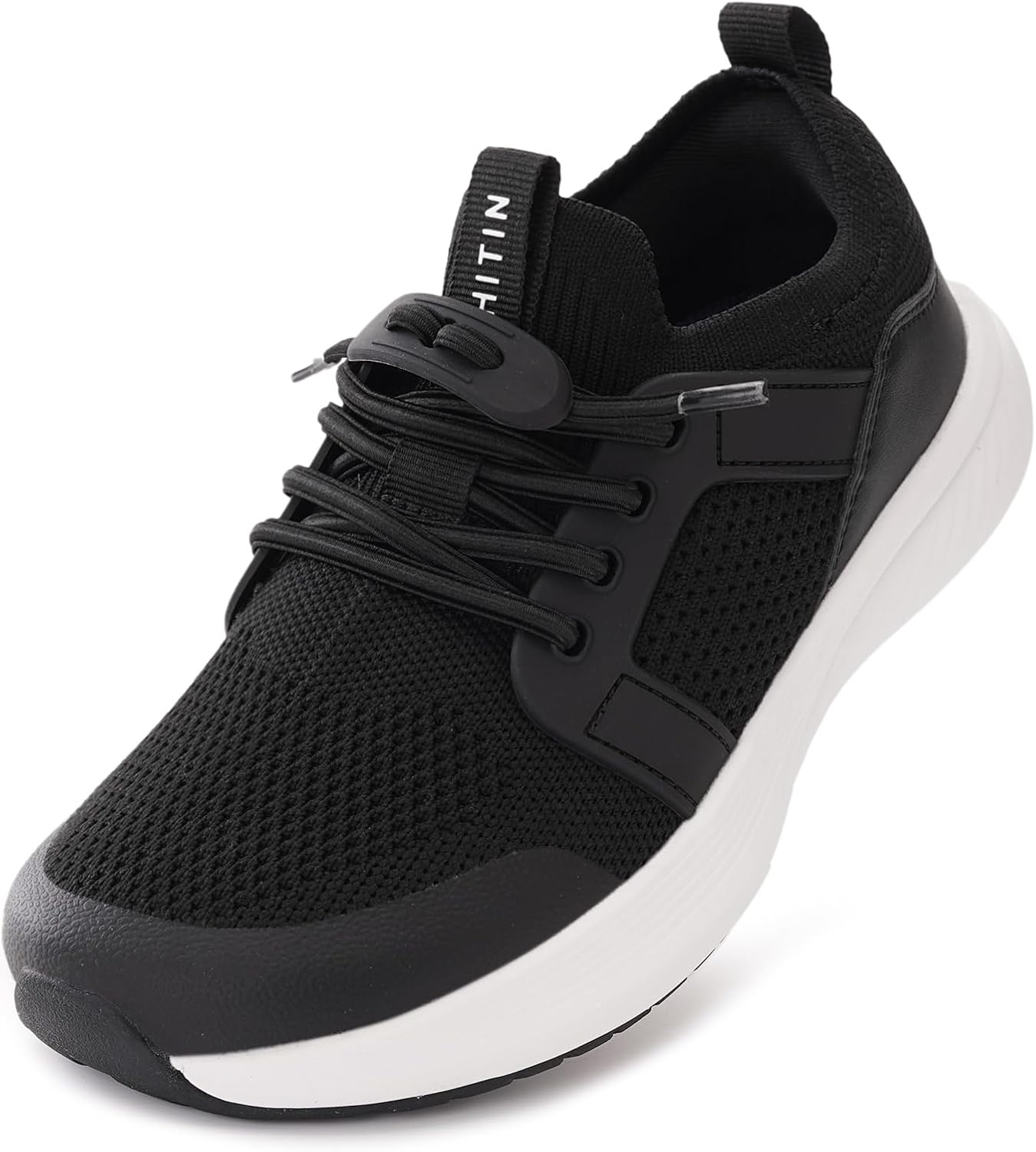 

Кроссовки WHITIN для мальчиков и девочек с широкой носковой частью, без перепада высоты пятки, на липучке, для маленьких и больших детей, черный