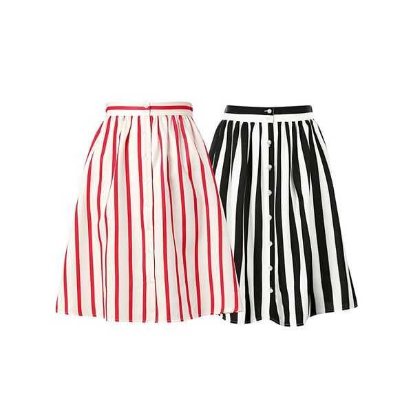 

2 упаковки женской миди-юбки в полоску на пуговицах с эластичной спинкой Inspire Chic, White Black Red