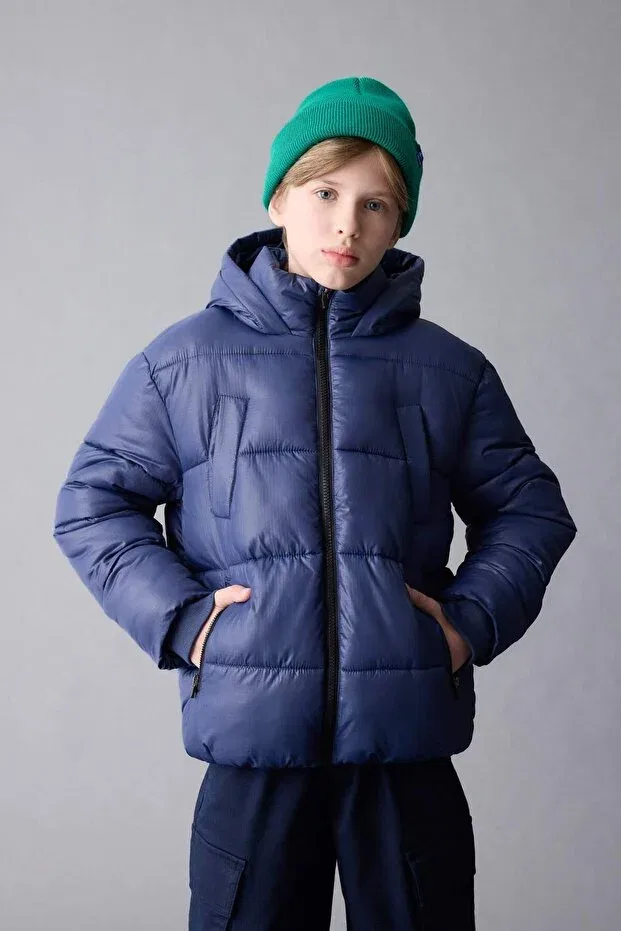 Детское пальто для мальчиков с капюшоном Defacto, Navy Blue Nv147