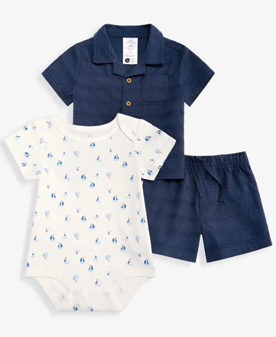 Комплект из 3 предметов (рубашка, боди, шорты) с принтом парусника First Impressions, Navy Nautical