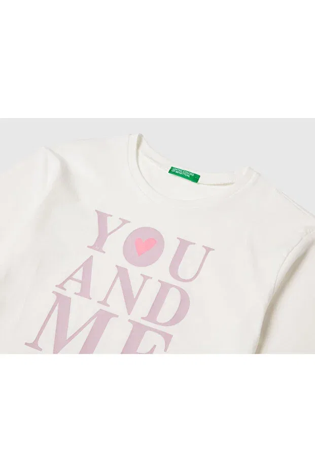 Детская футболка с длинным рукавом с принтом United Colors Of Benetton, Ecru — фото 3