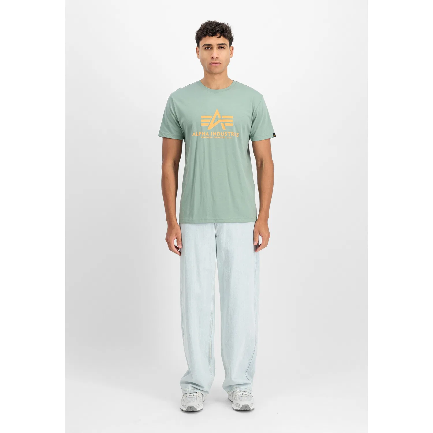 Детская хлопковая футболка Regular Fit Alpha Industries, Frost Green — фото 3