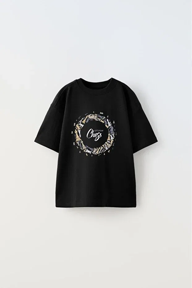 Детская футболка для мальчиков с принтом Let'S Play Chess Written Rotating Chess Design The Champ Clothing, Black