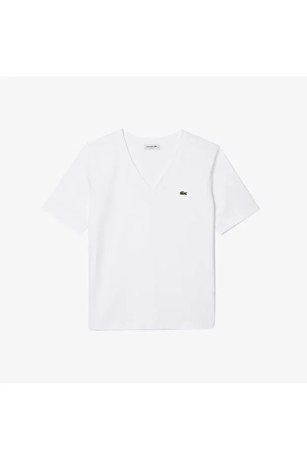 Футболка Lacoste White V-Neck Oversize — фото 4