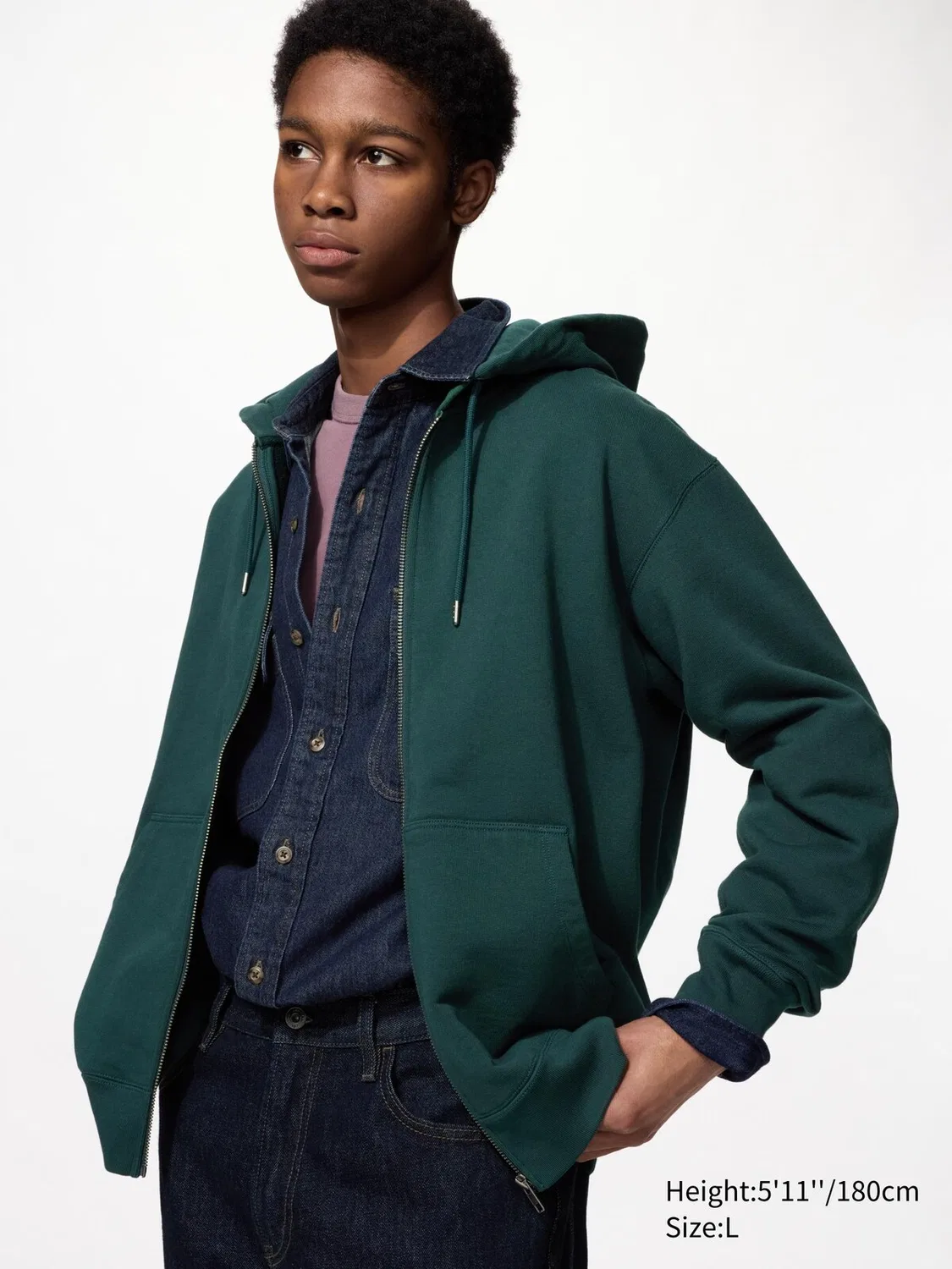 Толстовка Uniqlo Sweat Full-Zip, 58 темно-зеленый