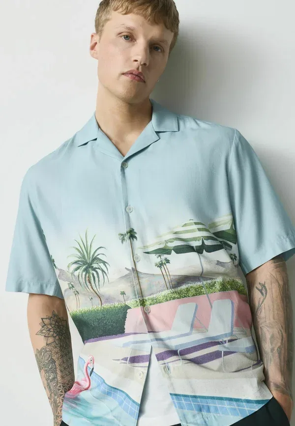 Рубашка с принтом Regular fit Short Sleeve Shirt Next, light blue pool scene, светло-голубой — фото 4