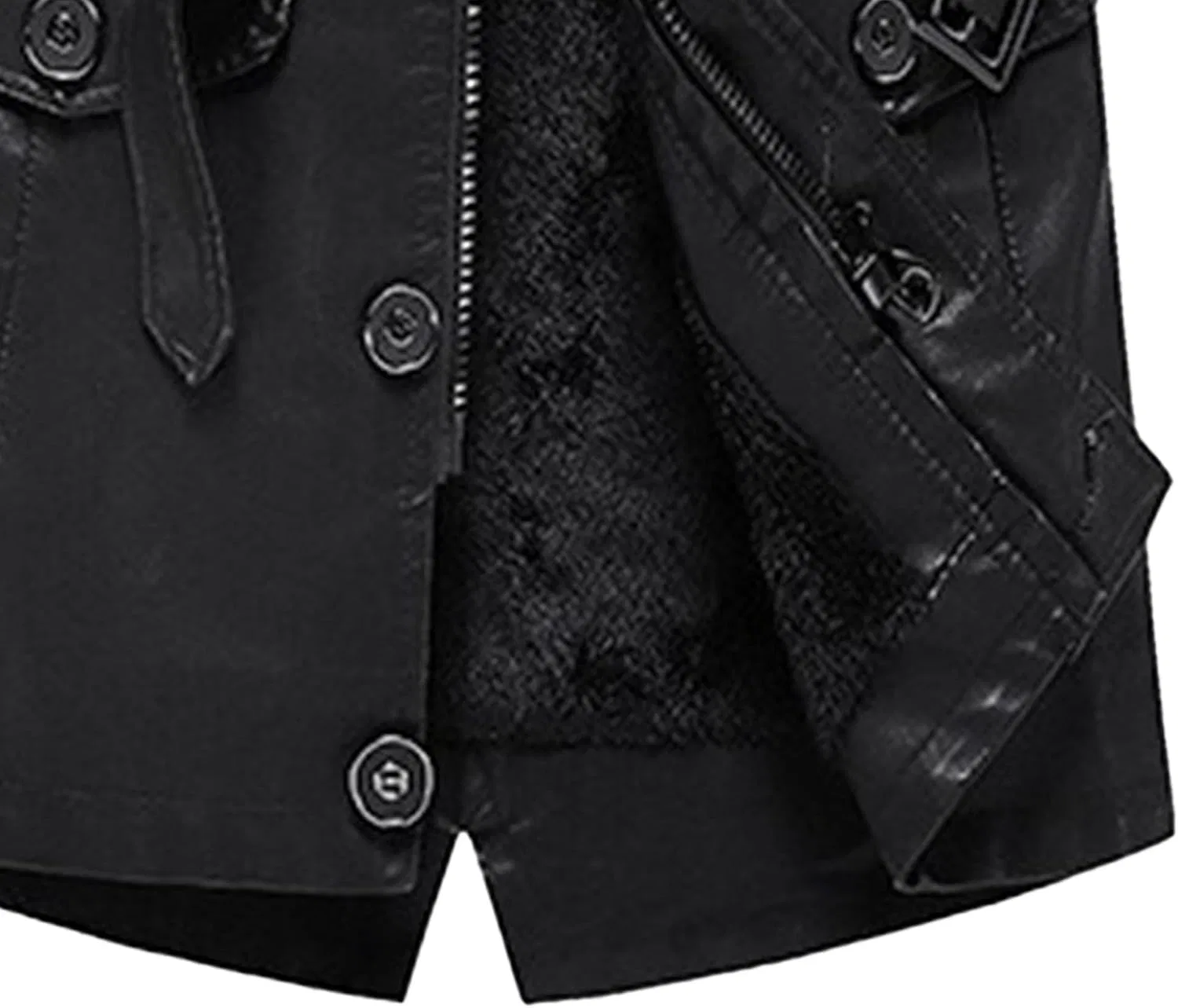 Мужское пальто из экокожи с флисом, Vintage Warm Leather Coat, чёрный — фото 3