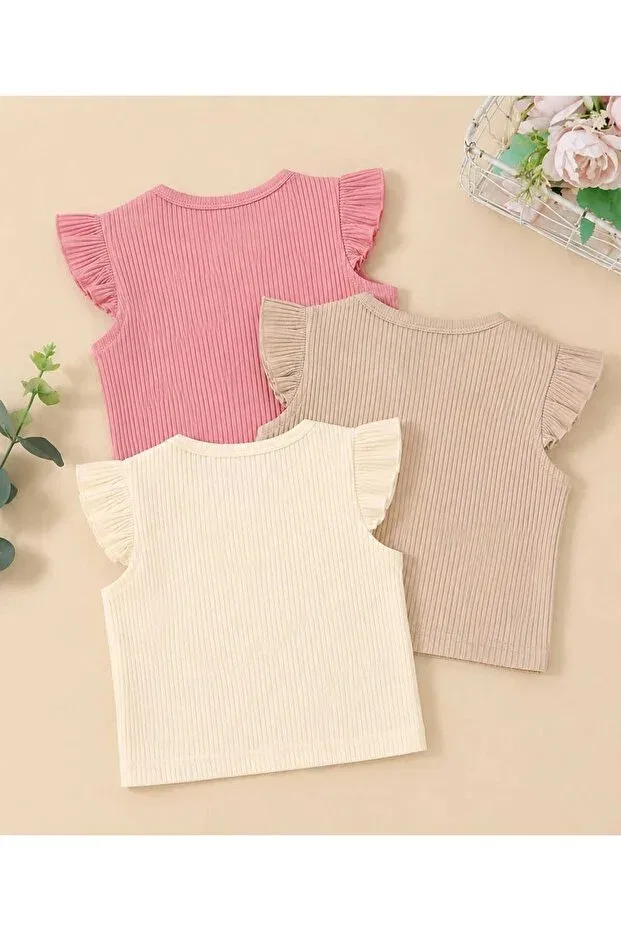Детский комплект маек для девочек Bebeğime Çorap, Pink-Cream-Beige — фото 2