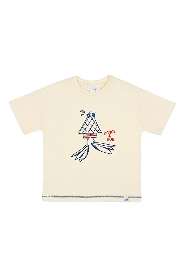 Детское платье-футболка для девочек с принтом Oversize T-Shirt Beetlebeez, Ecru