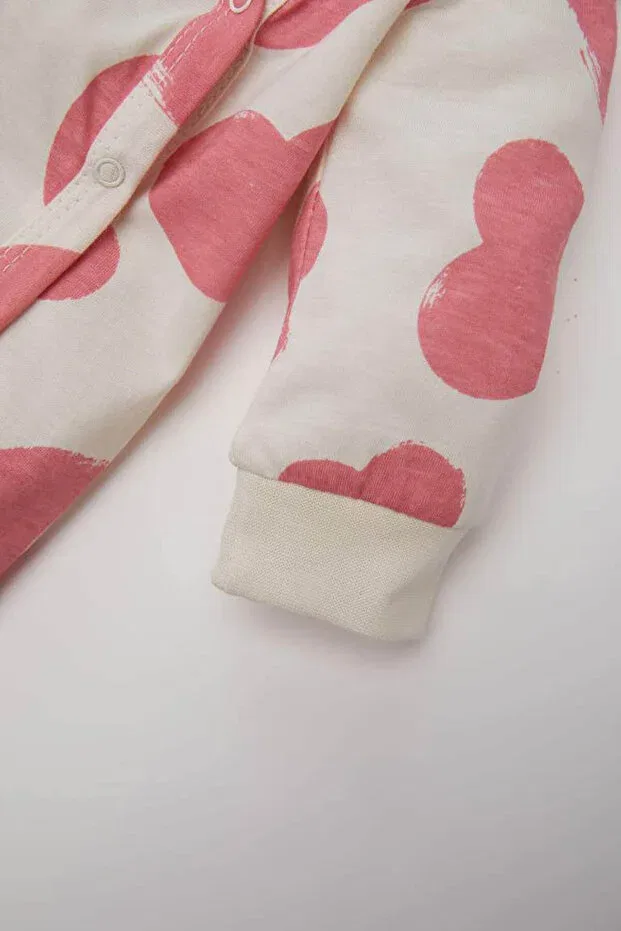 Детский комбинезон для девочек хлопковый Heart pattern Defacto, Ecru-Er233 — фото 3
