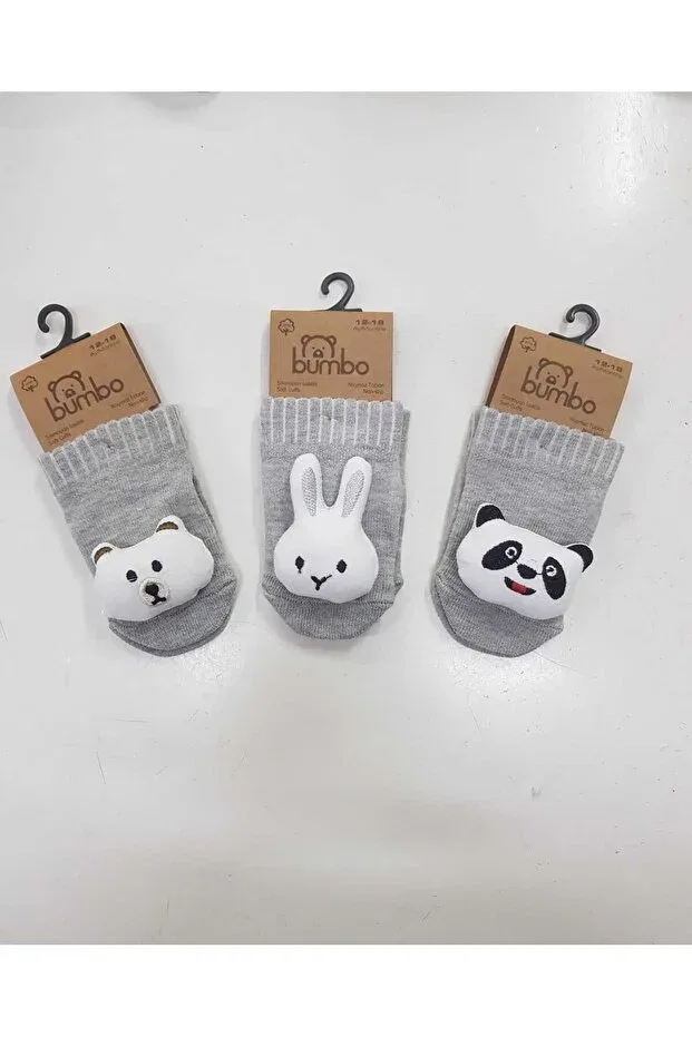 Детские носки для новорожденных с принтом 3-Pack of non-slip baby socks with accessories Baby By Bumbo, Gray