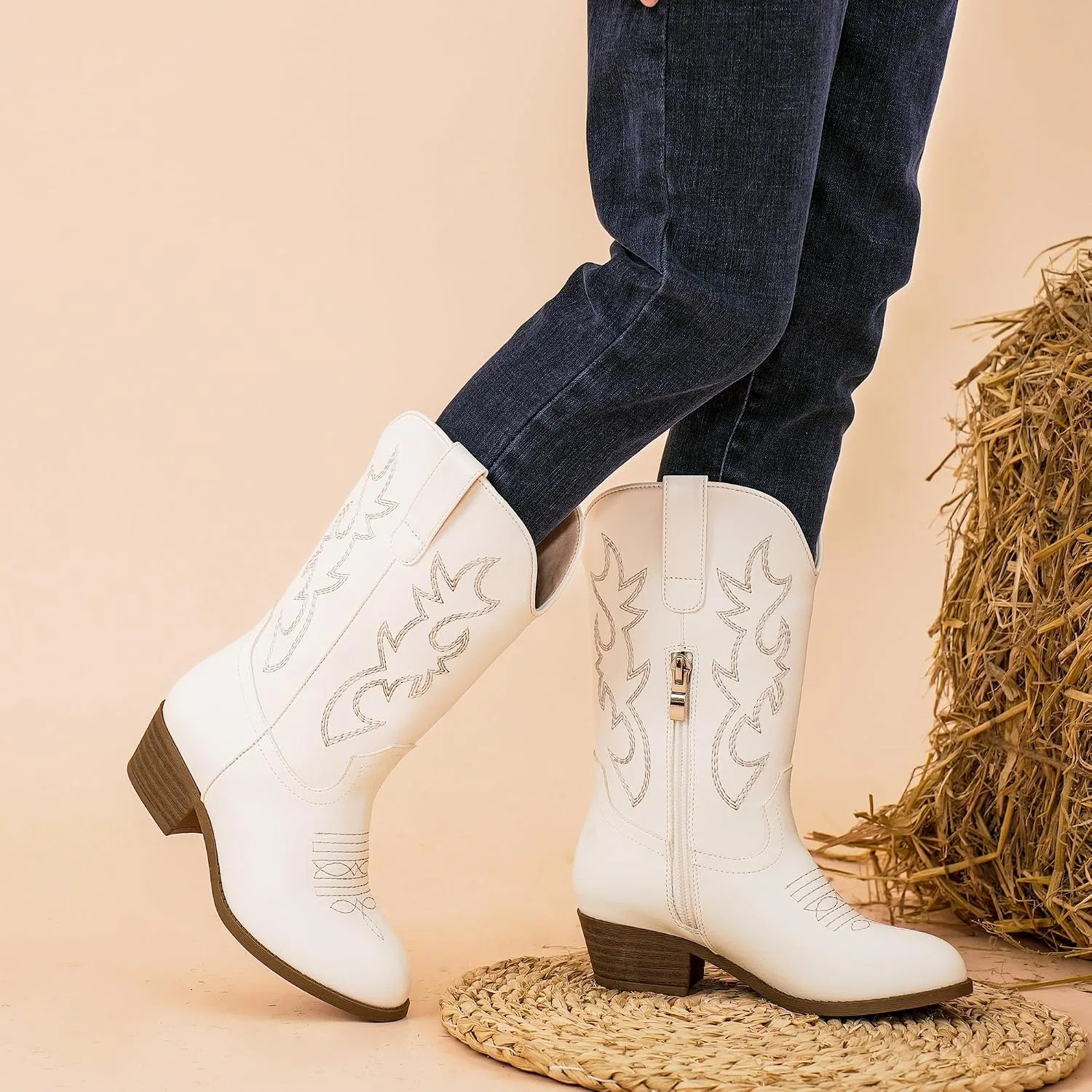 Детские сапоги для девочек с принтом Cowboy Boots for Girls Rhinestone Cowgirl Boots Little Big Kid LAURMOSA, White Embroidery — фото 2