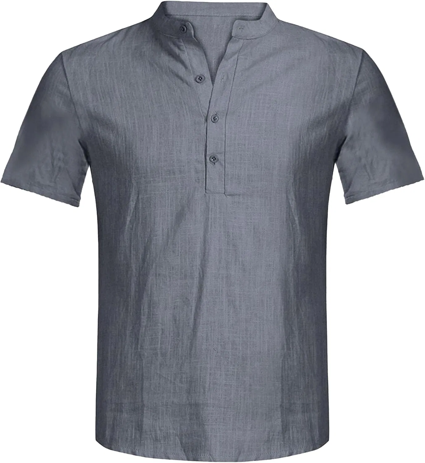 Мужская футболка с воротником-стойкой из льна, Lightweight Plain Beach Yoga T Shirt, Grey