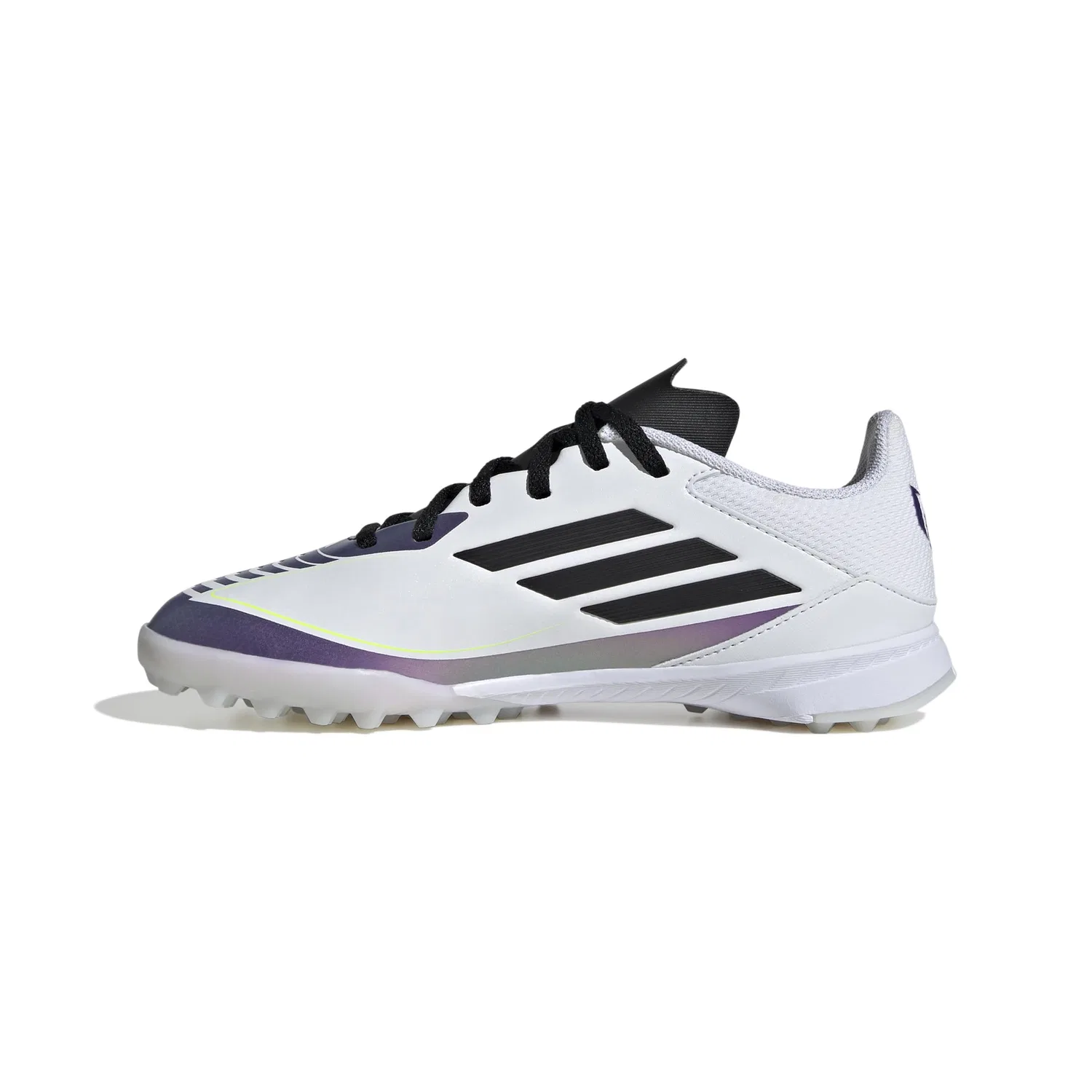 Детские футбольные бутсы для мальчиков с шипами F50 League Messi Turf Adidas, White Black Purple Solid Color — фото 4